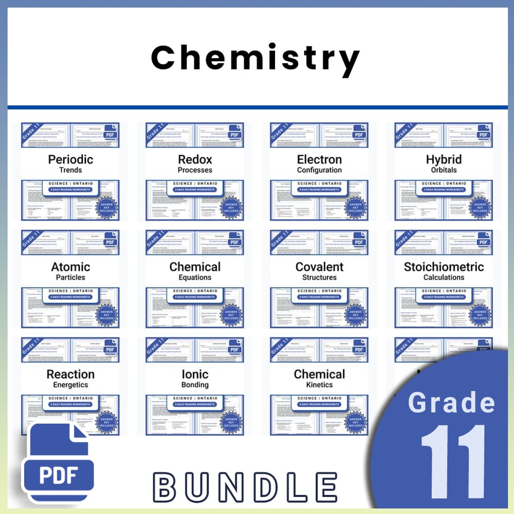 Grade 11 Science Lesson Bundle | Ontario Curriculum & Reading Worksheets — bundle cover