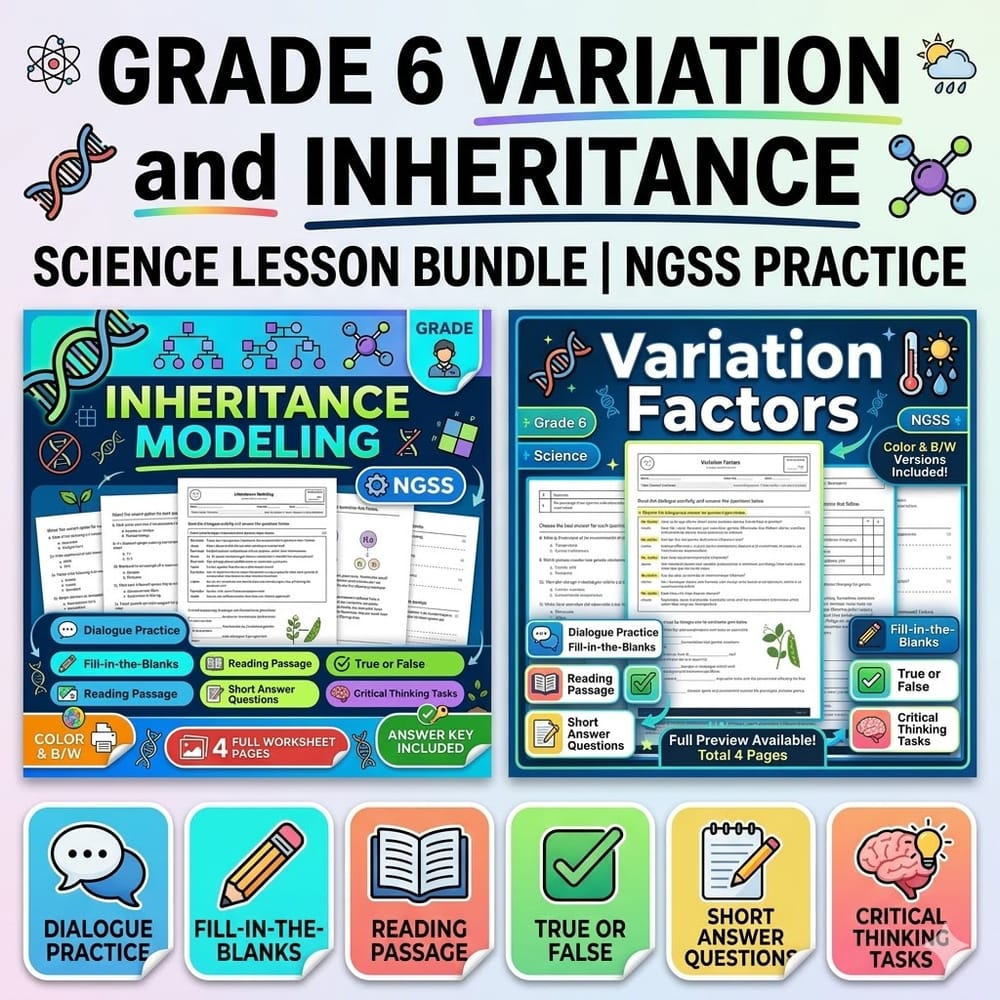 Grade 6 Variation and Inheritance Science Lesson Bundle | NGSS Practice — bundle cover
