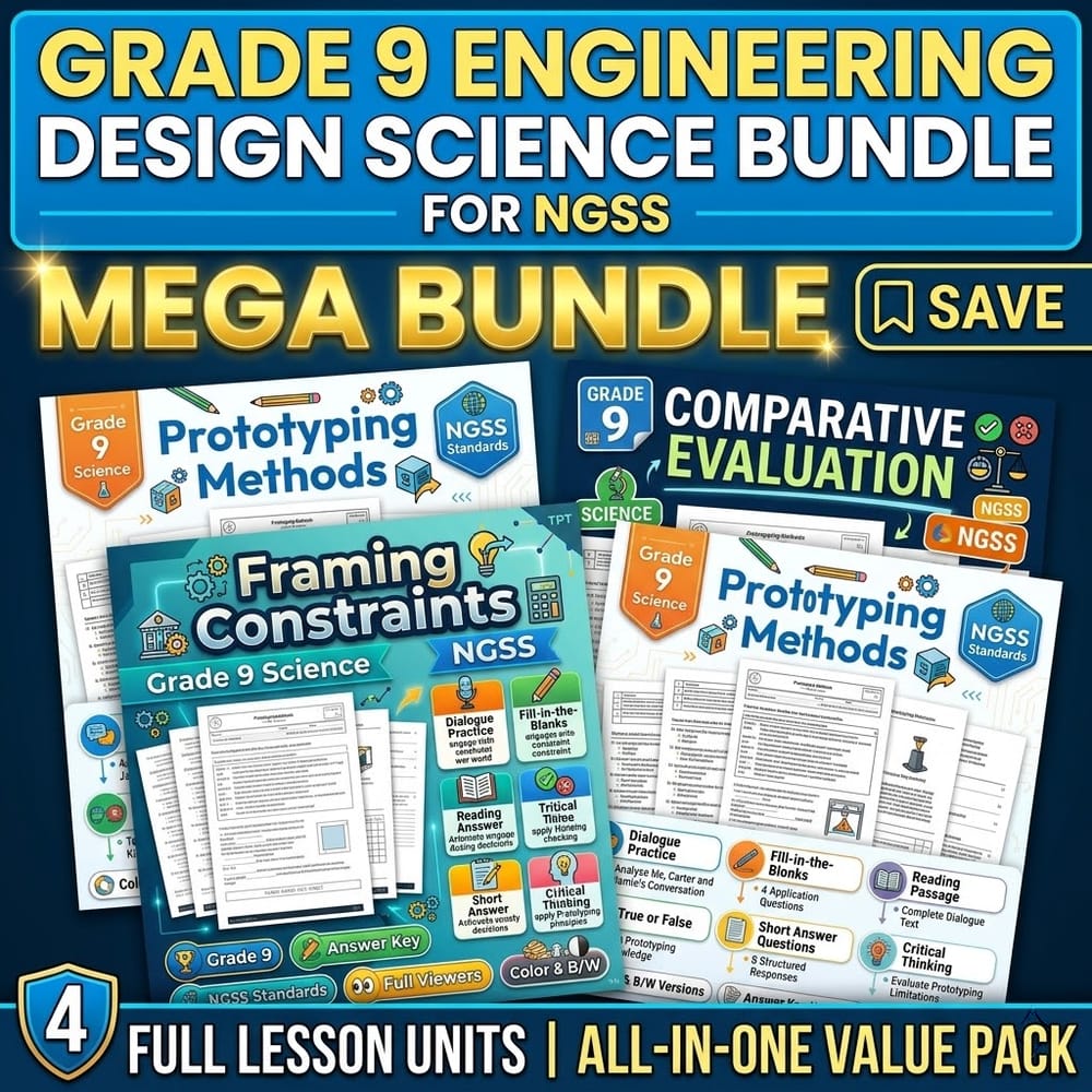 Grade 9 Engineering Design Modeling Science Lesson Bundle for NGSS — bundle cover