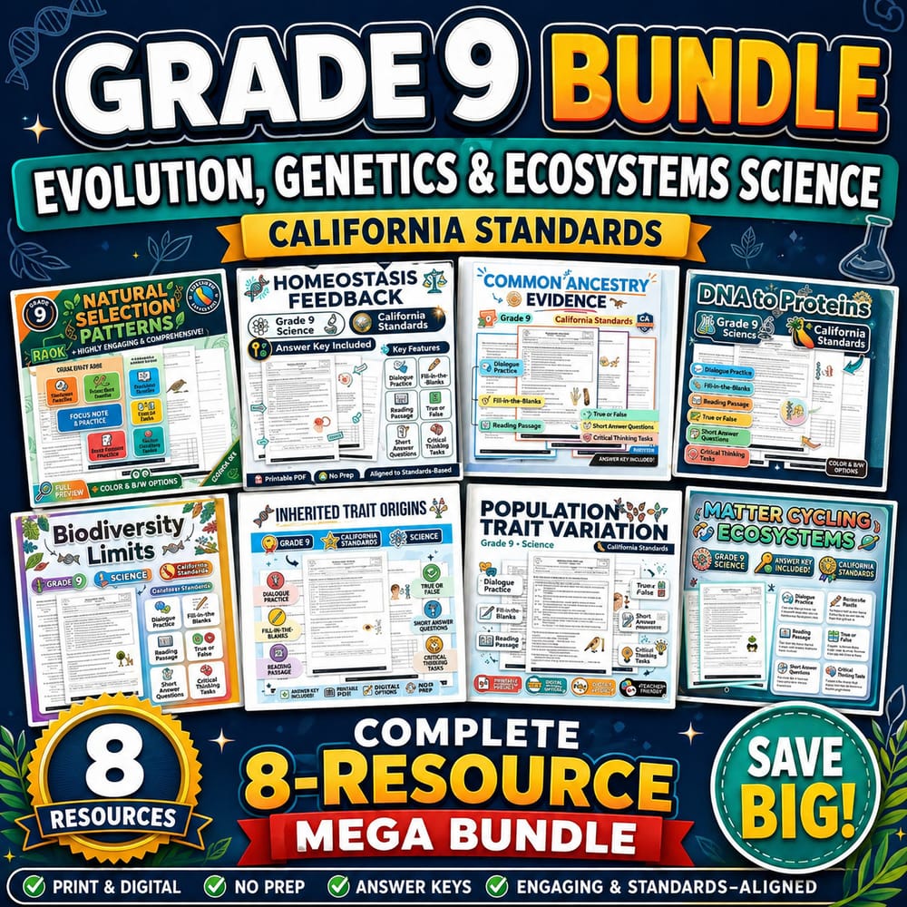 Grade 9 Evolution, Genetics, and Ecosystems Science Lesson Bundle  — bundle cover