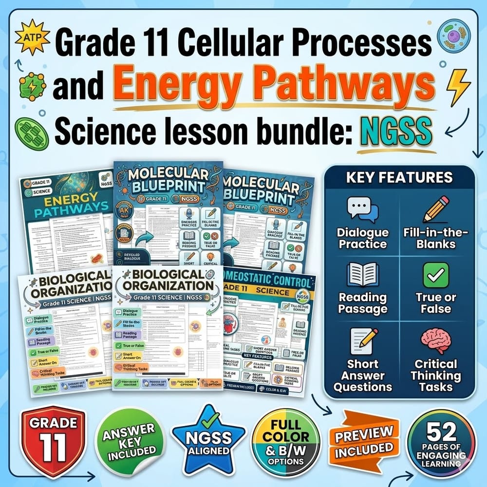 Grade 11 Cellular Processes and Energy Pathways Science lesson bundle: NGSS — bundle cover