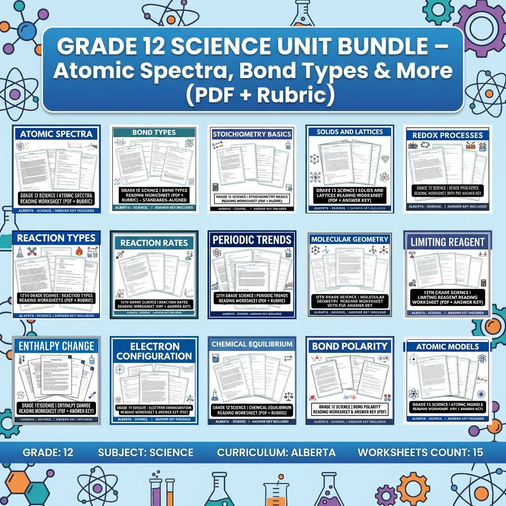 Grade 12 Science | Atomic Spectra to Chemical Equilibria (PDF + Rubric) — bundle cover