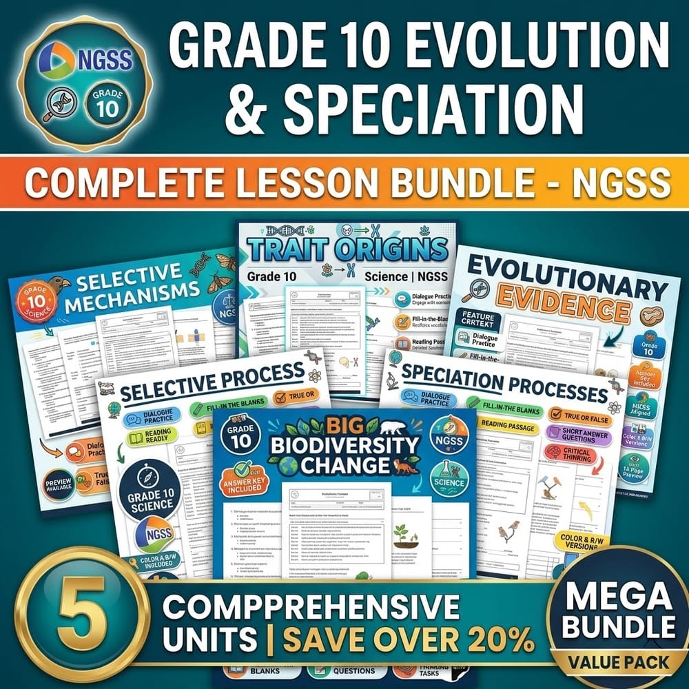 Grade 10 Evolution and Speciation Science Lesson Bundle – NGSS Framework — bundle cover