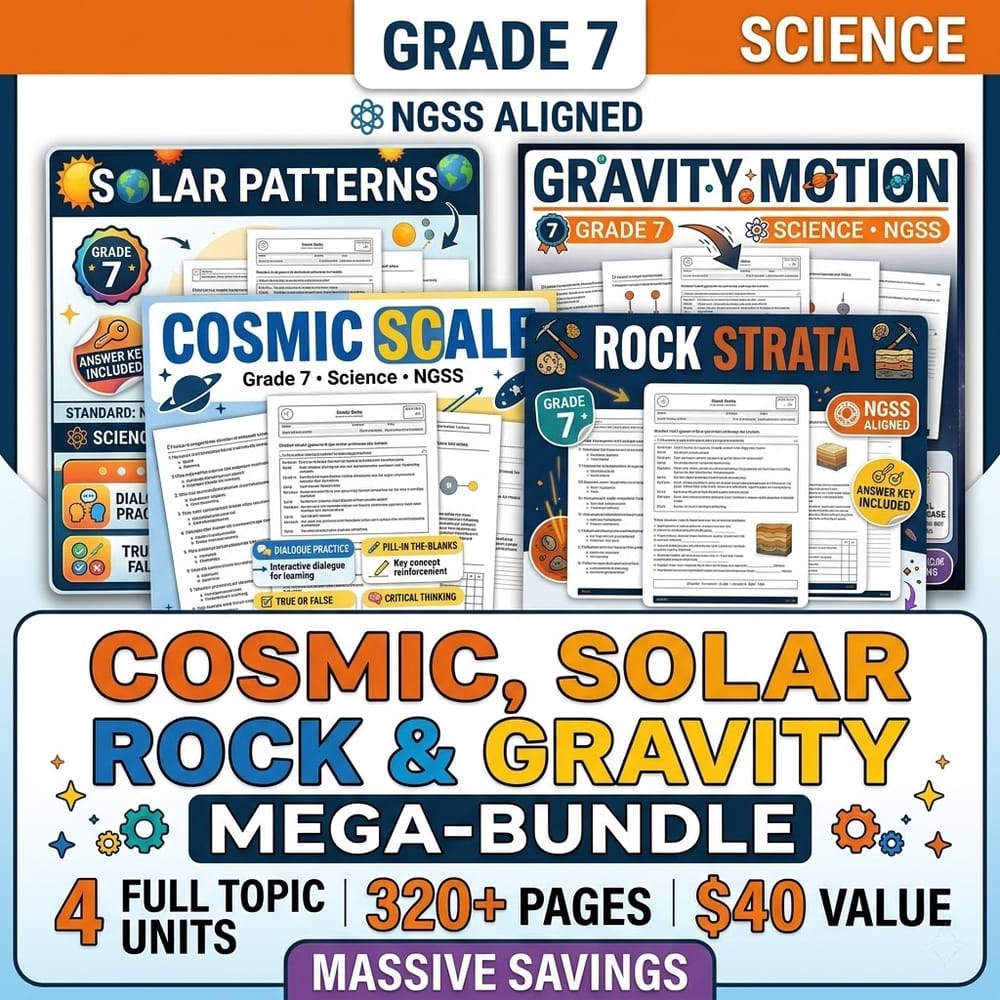 Grade 7 Cosmic Solar Rock and Gravity Science Lesson Bundle: NGSS — bundle cover