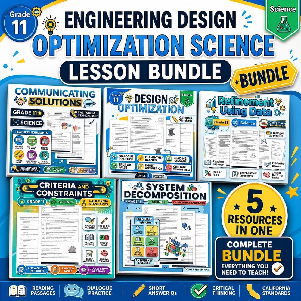Grade 11 Engineering Design Optimization Science lesson bundle — bundle cover