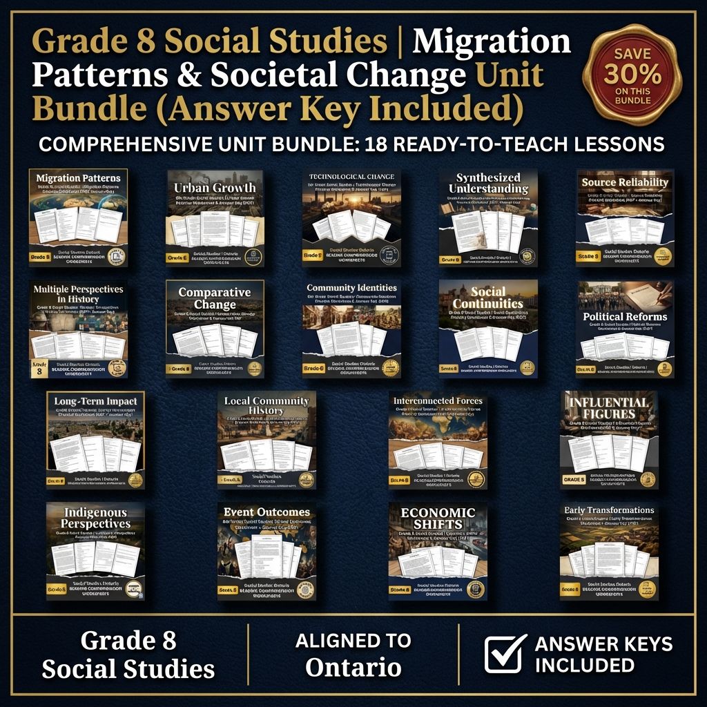 Grade 8 Social Studies UNIT Bundle – Critical Thinking & Analysis Worksheets — bundle cover