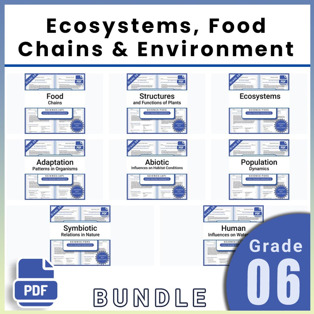 Grade 6 Science Lesson Bundle: Ecosystems, Food Chains & Environment — bundle cover