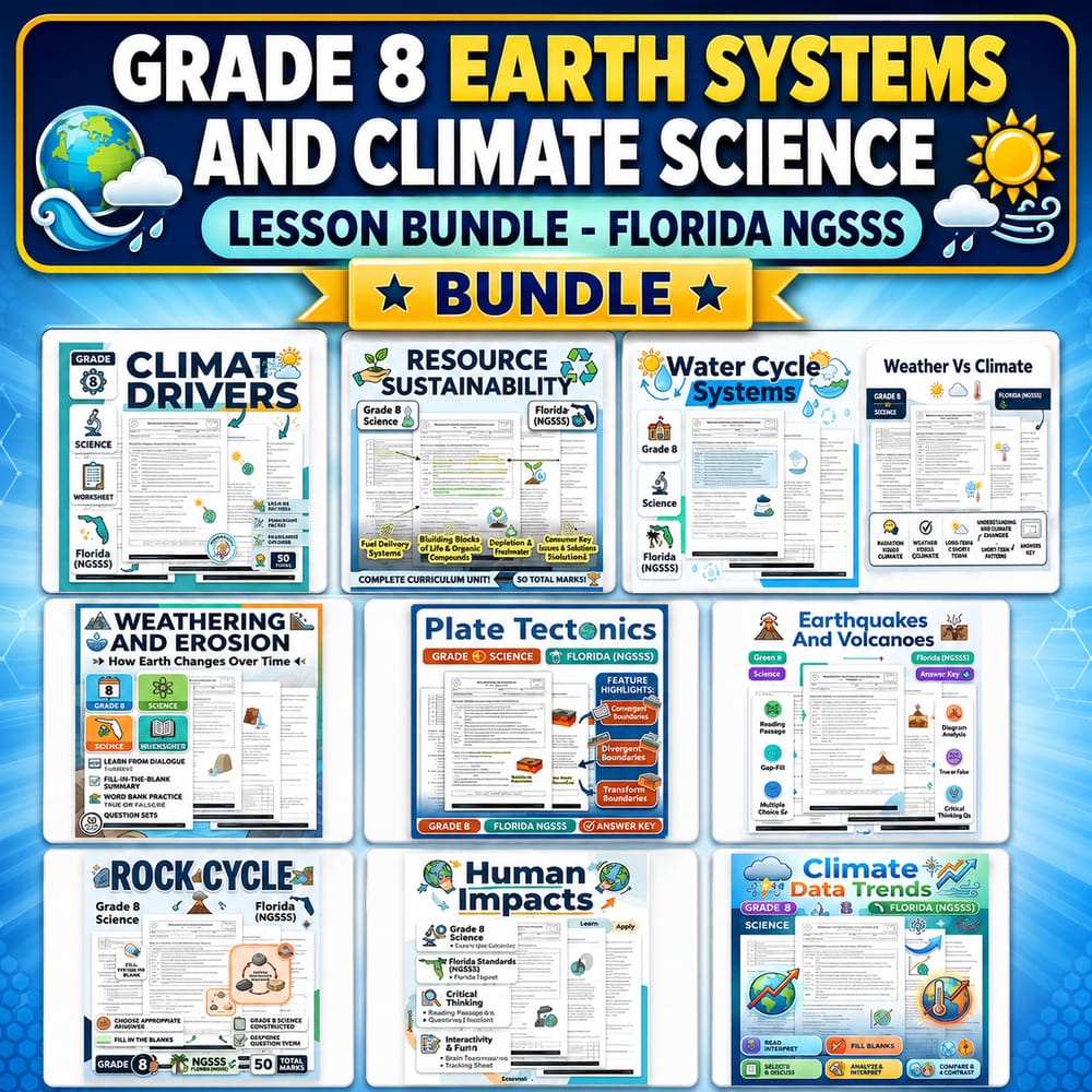 Grade 8 Earth Systems and Climate Science Lesson Bundle – Florida NGSSS — bundle cover