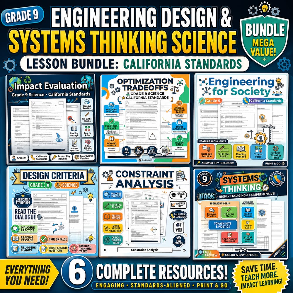Grade 9 Engineering Design & Systems Thinking Science Lesson Bundle — bundle cover
