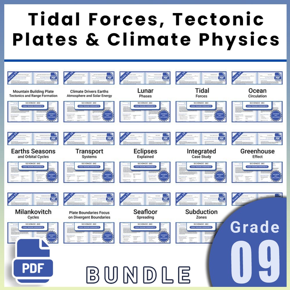 Grade 9 Science Lesson Bundle: Tidal Forces, Tectonic Plates & Climate Physics — bundle cover
