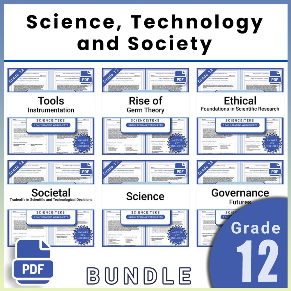 Grade 12 Science Lesson Group TEKS Bundle | Daily Reading Worksheets — bundle cover