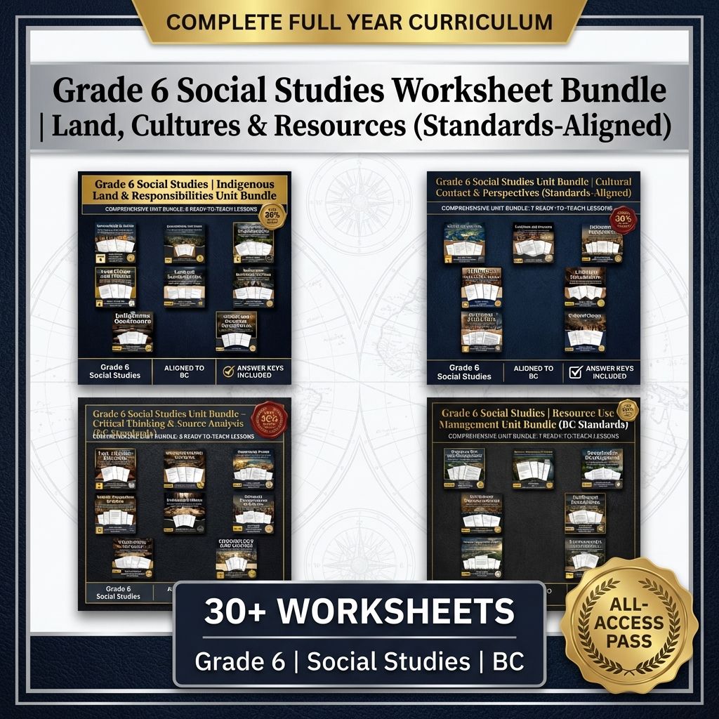 Grade 6 Social Studies Worksheet Bundle – BC Standards & Human-Environment Focus — bundle cover