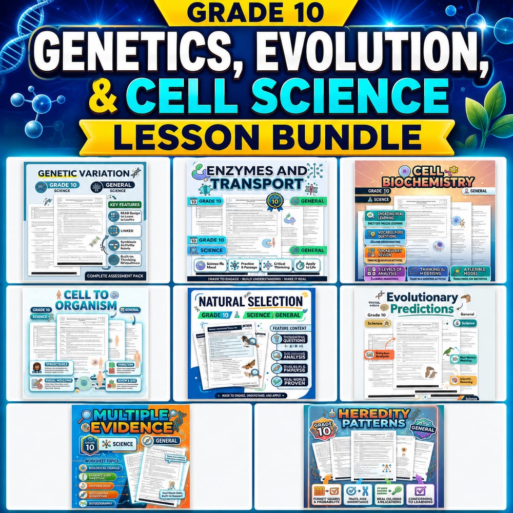 Grade 10 Genetics, Evolution, and Cell Science Lesson Bundle: General — bundle cover