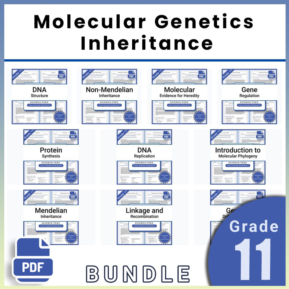 Grade 11 Science Lesson Bundle TEKS | Molecular Genetics & Inheritance — bundle cover