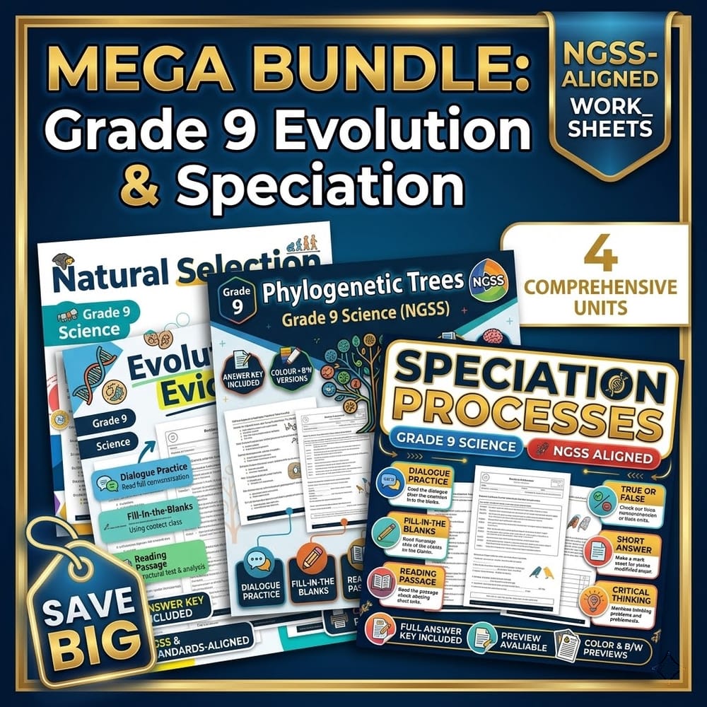 Grade 9 Evolution and Speciation Science Lesson Bundle – NGSS-aligned Worksheets — bundle cover