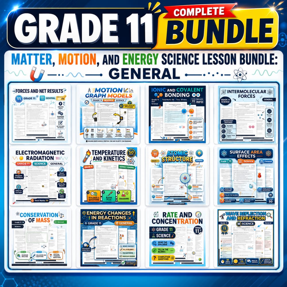 Grade 11 Matter, Motion, and Energy Science Lesson Bundle: General — bundle cover