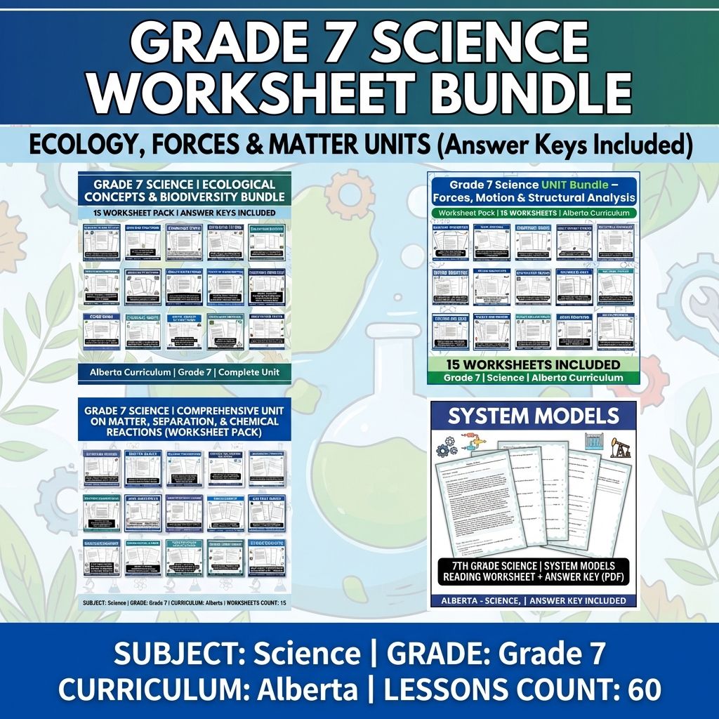 Grade 7 Science Worksheet Pack | Energy, Matter & Ecosystem Concepts — bundle cover