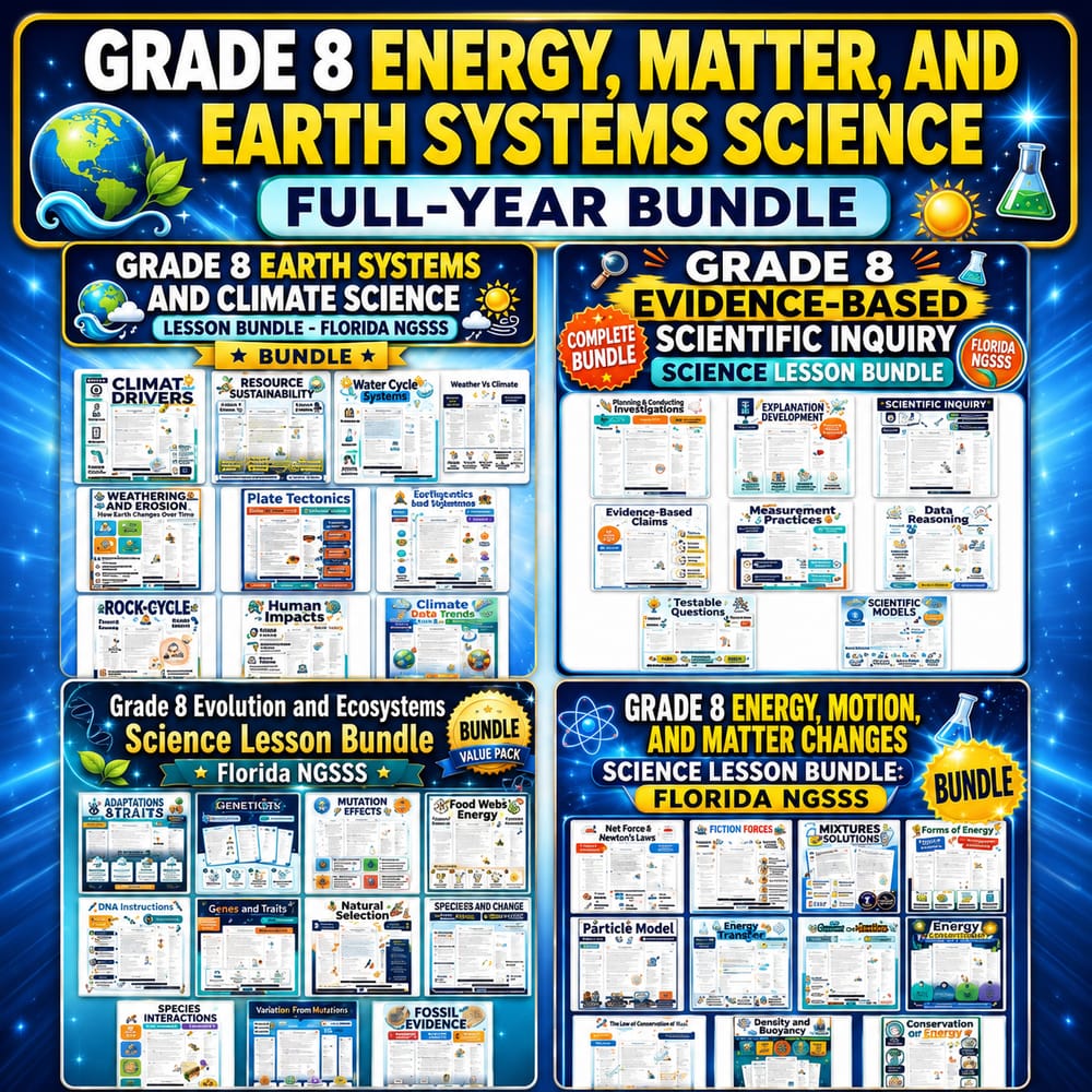 Grade 8 Energy, Matter, and Earth Systems Science full-year bundle  — bundle cover
