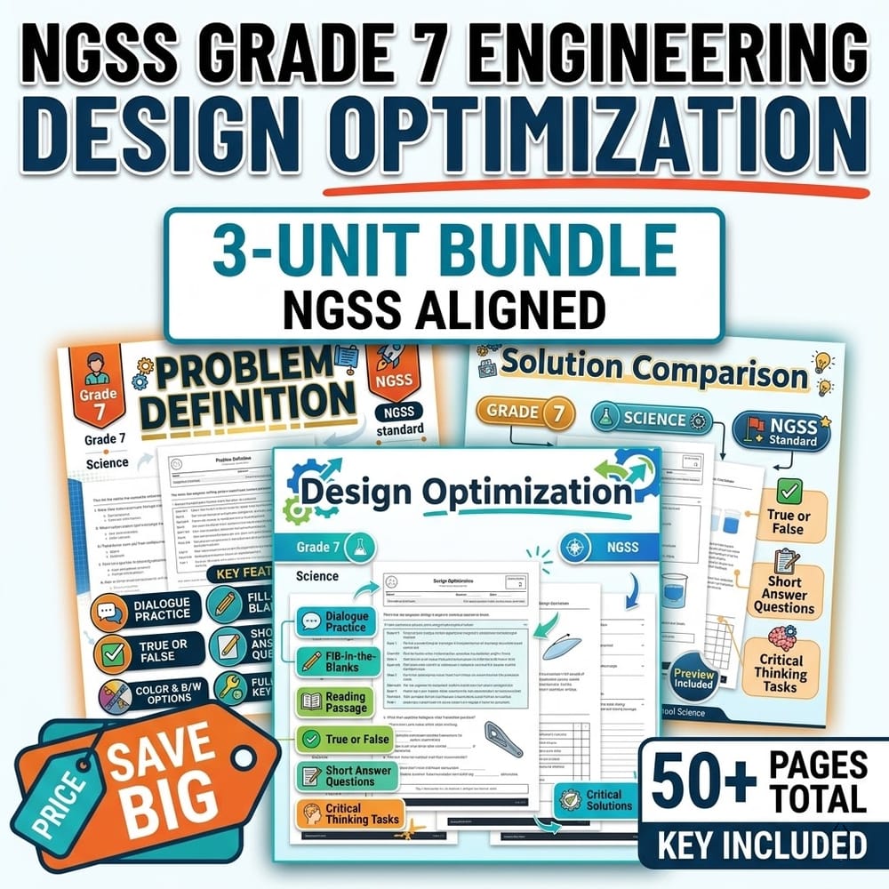 Grade 7 Engineering Design Optimization Science Lesson Bundle: NGSS — bundle cover