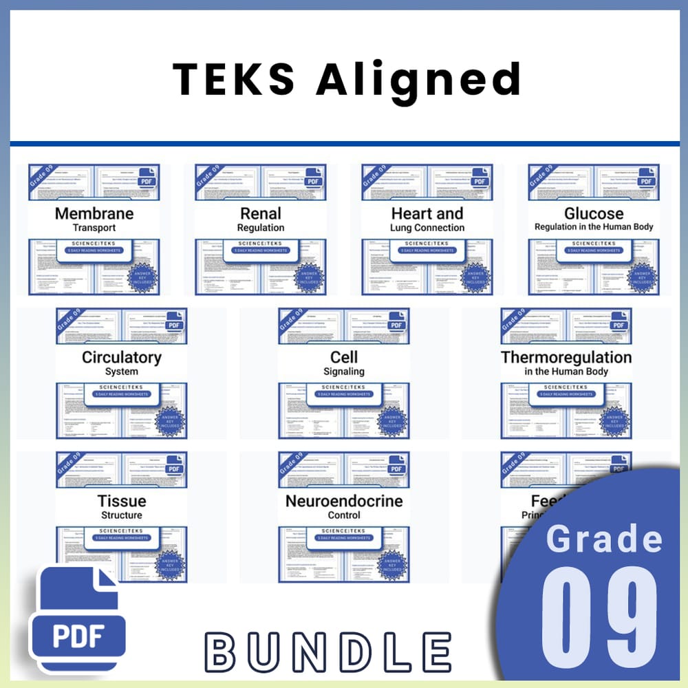Grade 9 Science Lesson Bundle | TEKS Aligned Daily Reading Worksheets — bundle cover