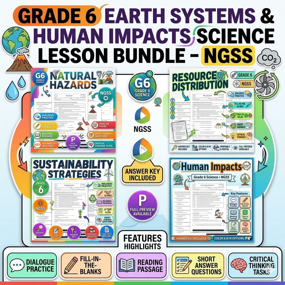 Grade 6 Earth Systems and Human Impacts Science Lesson Bundle – NGSS — bundle cover
