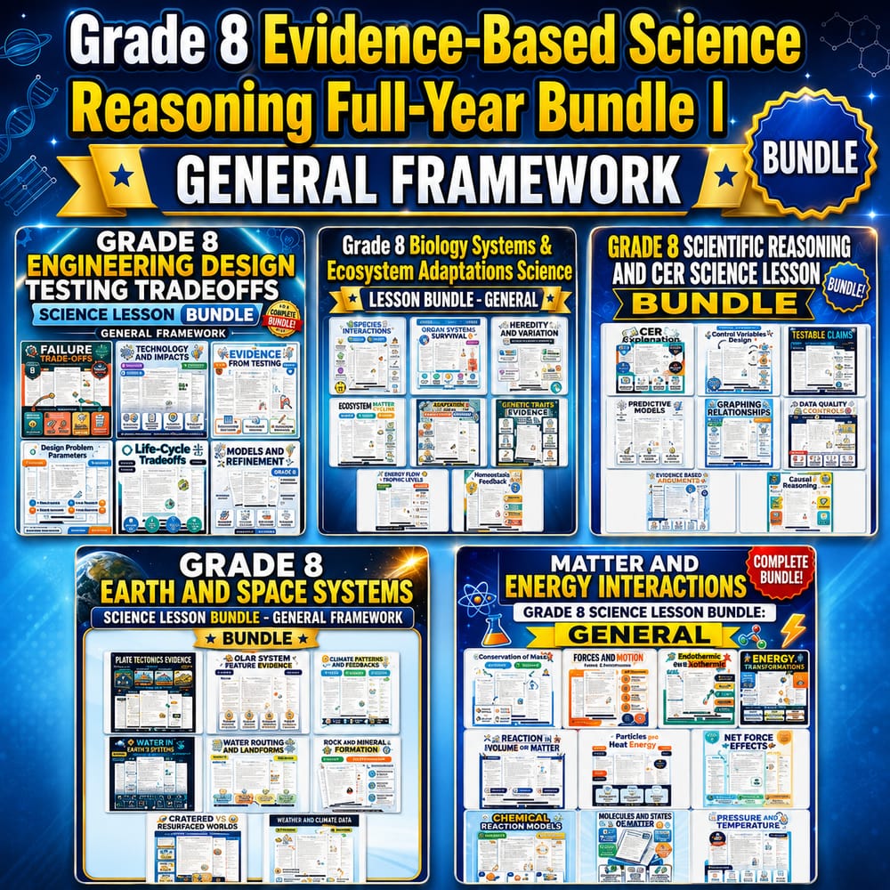Grade 8 Evidence-Based Science Reasoning Full-Year Bundle | General Framework — bundle cover