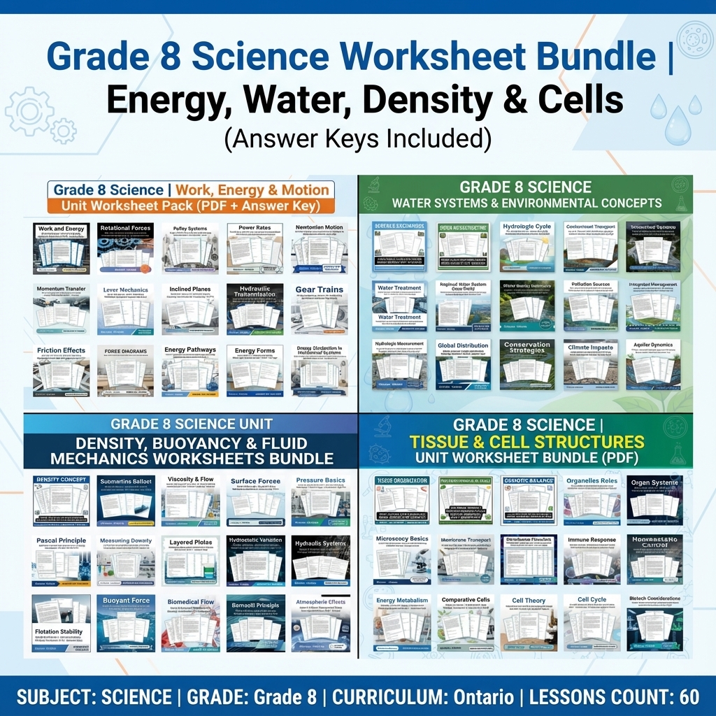 Grade 8 Science Worksheets Bundle | Biology, Physics & Earth Science Resources — bundle cover