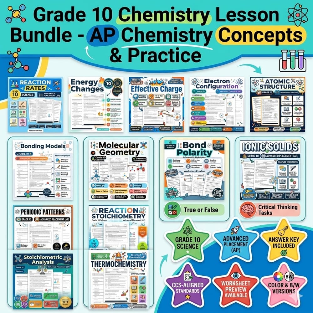 Grade 10 Chemistry Lesson Bundle – AP Chemistry Concepts & Practice — bundle cover