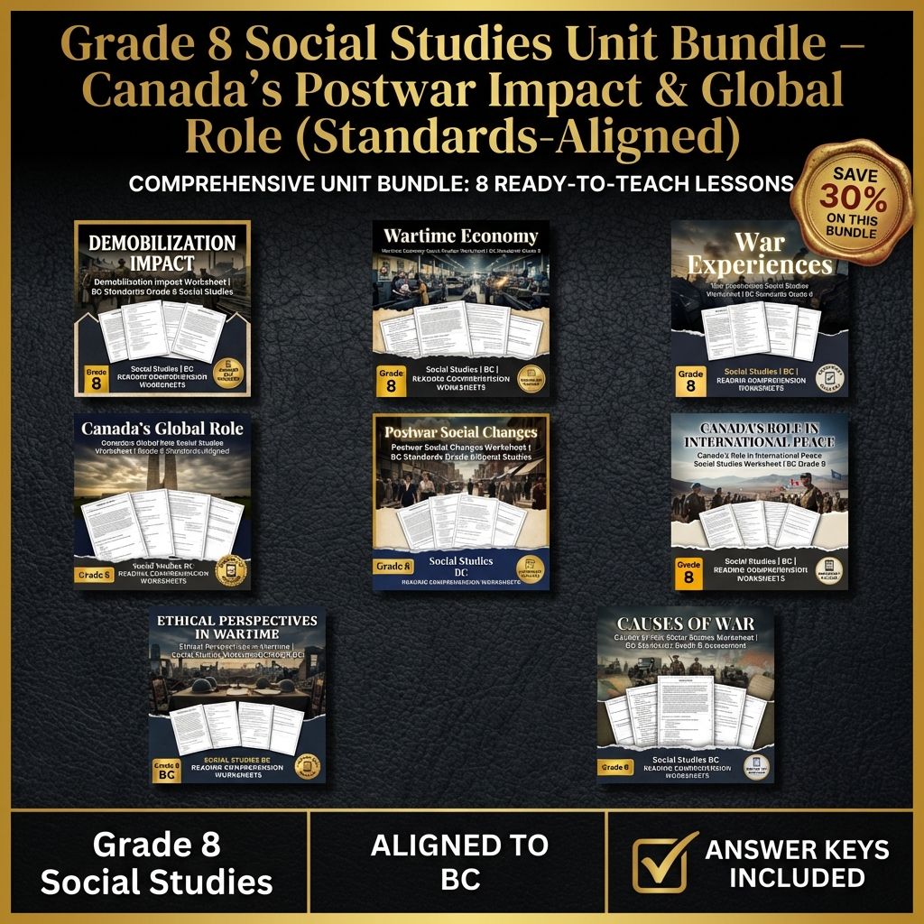 Grade 8 Social Studies | Wartime Pressures & Global Conflict Unit Bundle — bundle cover