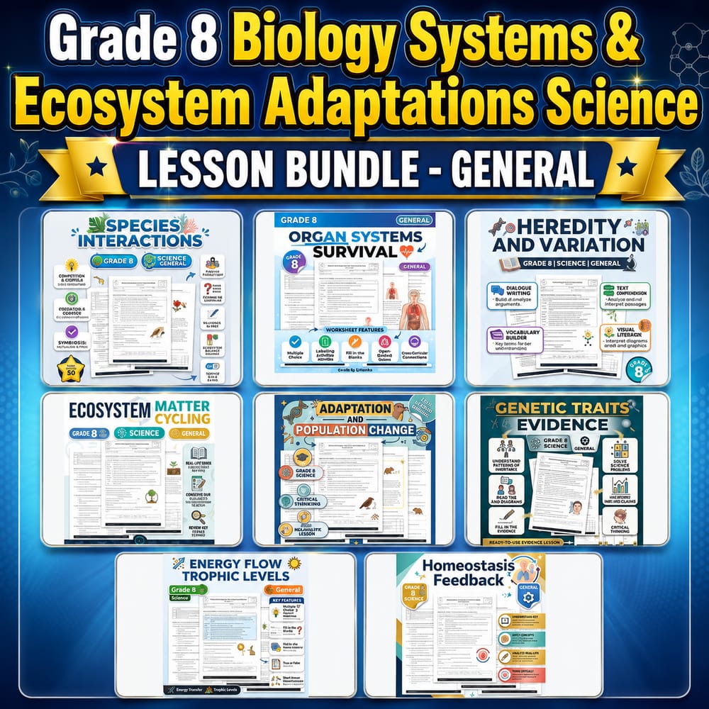 Grade 8 Biology Systems & Ecosystem Adaptations Science Lesson Bundle – General — bundle cover