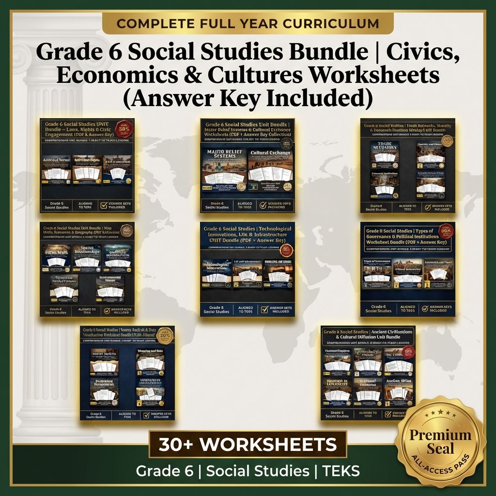 Grade 6 Social Studies Worksheet Bundle | Critical Thinking & Standards Aligned — bundle cover