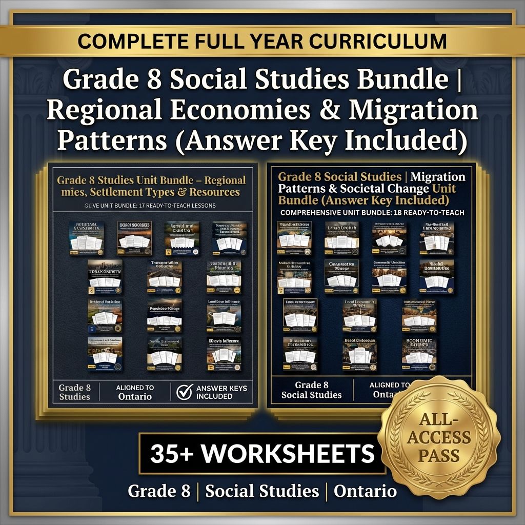 Grade 8 Social Studies Bundle | Critical Thinking & Key Concepts — bundle cover