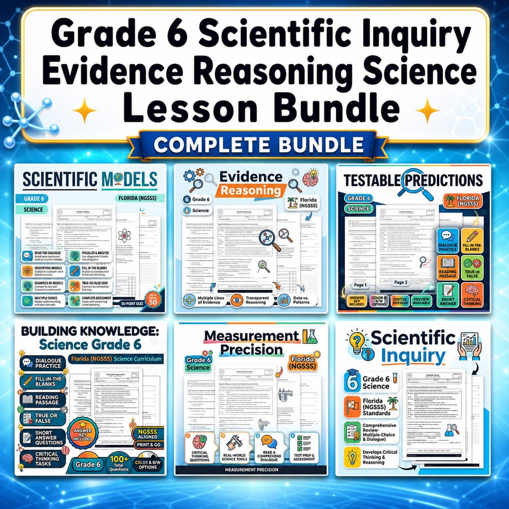 Grade 6 Scientific Inquiry Evidence Reasoning Science Lesson Bundle — bundle cover