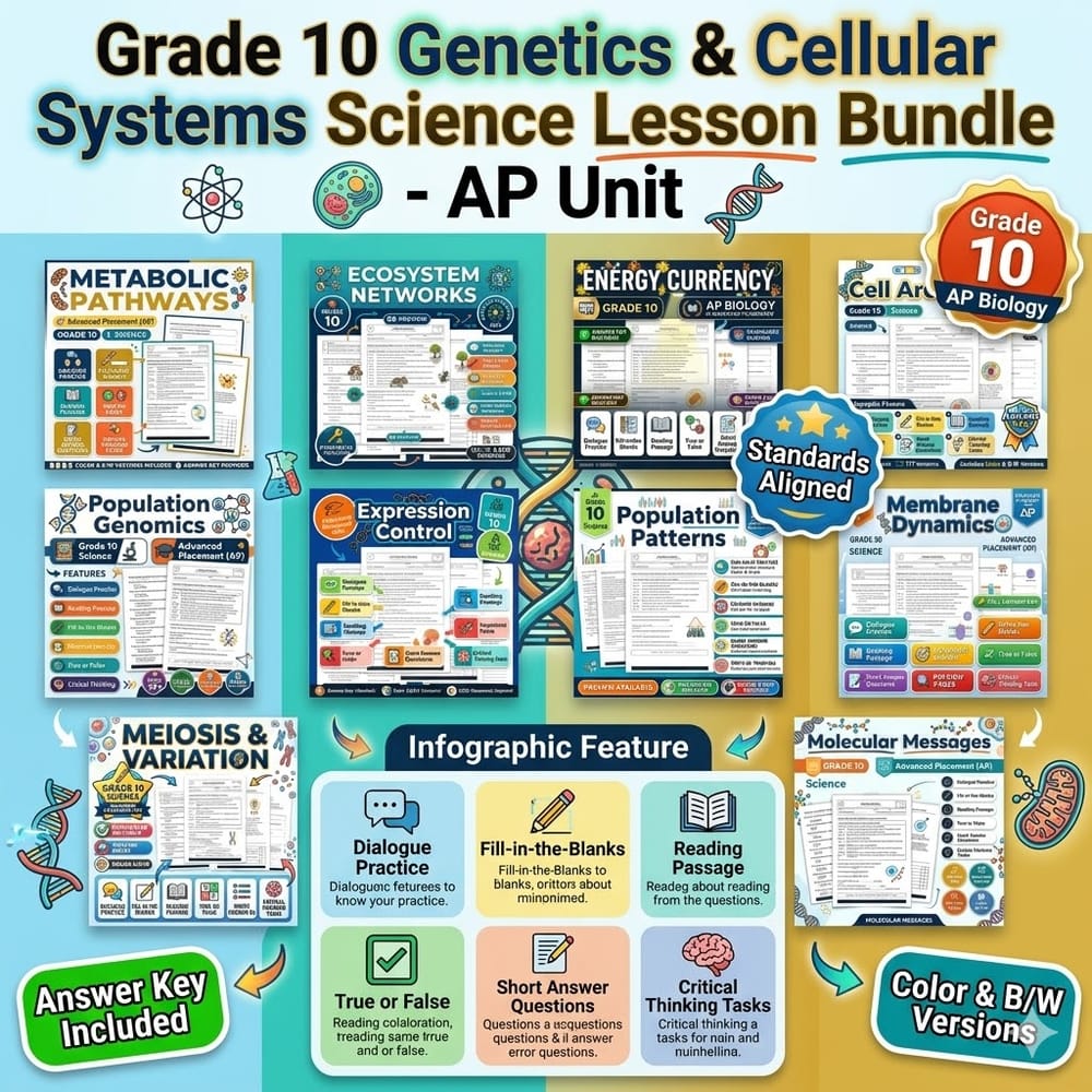 Grade 10 Genetics & Cellular Systems Science Lesson Bundle – AP Unit — bundle cover