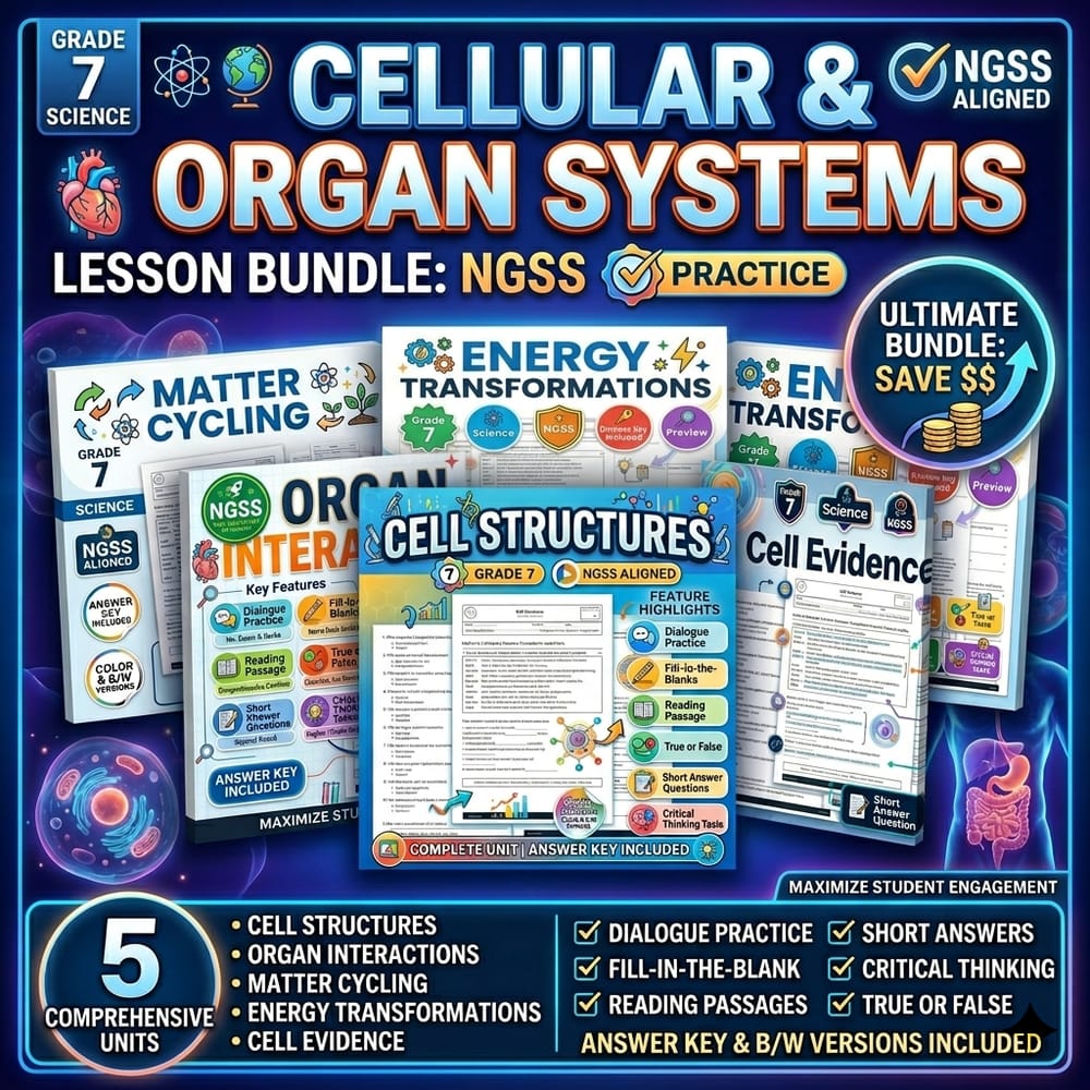 Grade 7 Cellular and Organ Systems Science Lesson Bundle: NGSS Practice — bundle cover