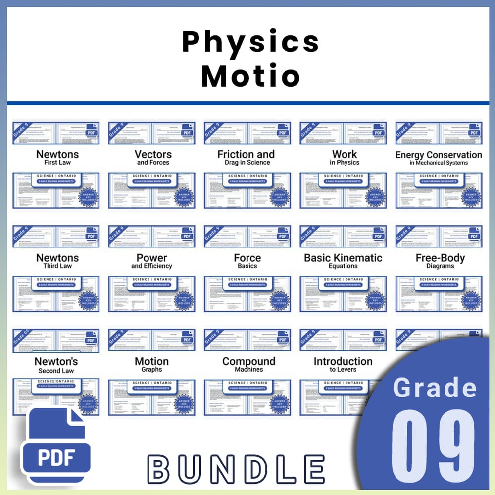 Grade 9 Science Lesson Group: Physics and Motion Worksheets Bundle — bundle cover