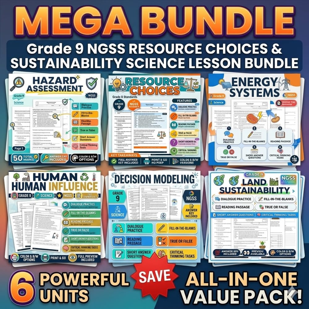 Grade 9 Resource Choices & Sustainability Science Lesson Bundle NGSS — bundle cover