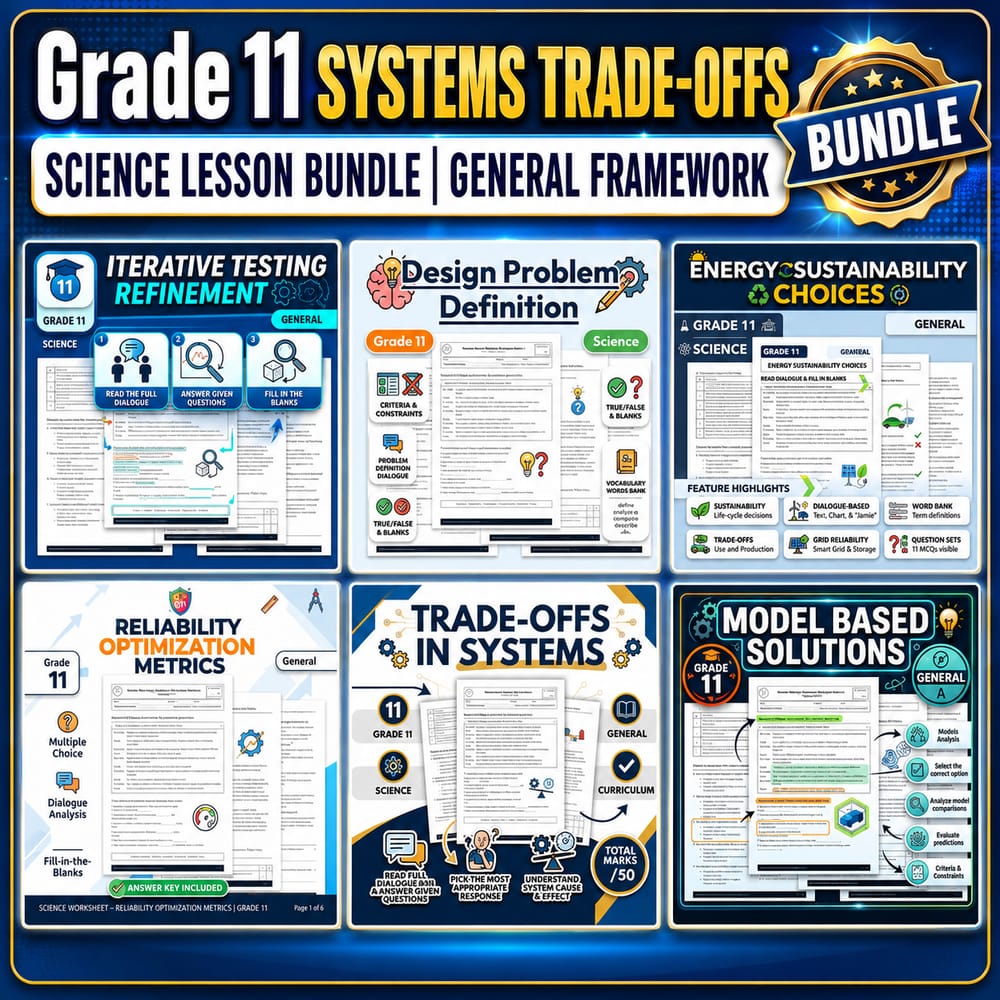 Grade 11 Systems Trade-offs Science lesson bundle | General framework — bundle cover