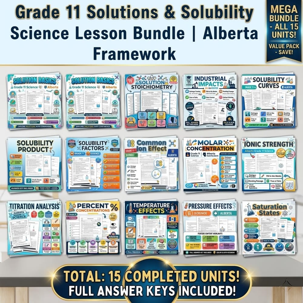 Grade 11 Solutions & Solubility Science Lesson Bundle | Alberta Framework — bundle cover