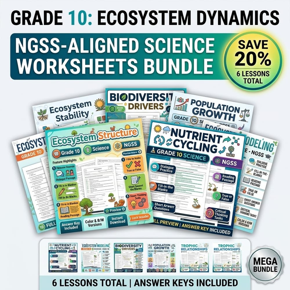Grade 10 Ecosystem Dynamics Science Lesson Bundle: NGSS-Aligned Worksheets — bundle cover