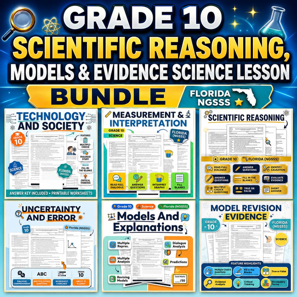 Grade 10 Scientific Reasoning, Models & Evidence Science Lesson Bundle  — bundle cover