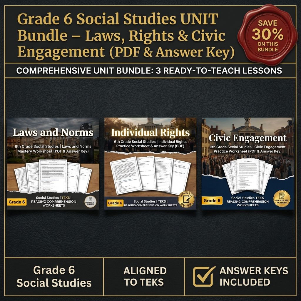 Grade 6 Social Studies Bundle – Laws, Rights & Civic Engagement (Answer Keys) — bundle cover
