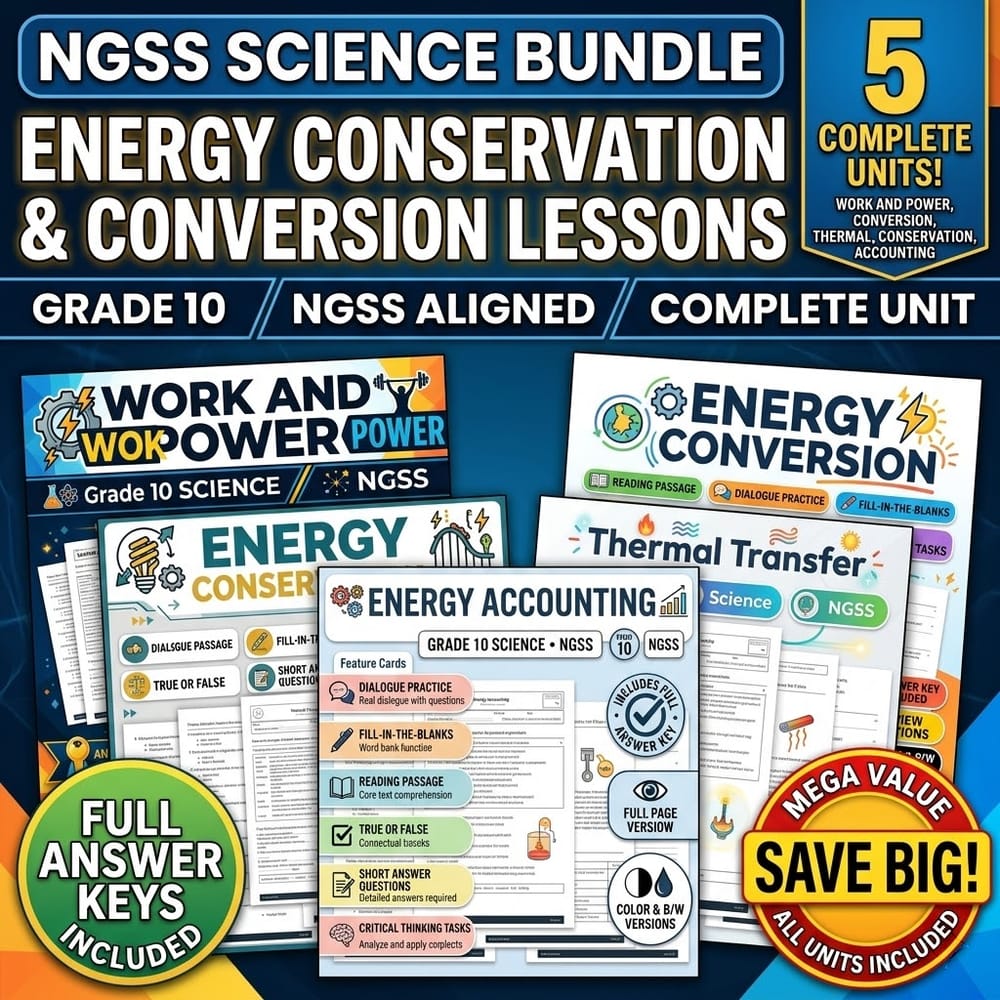 Grade 10 Energy Conservation and Conversion Science Lesson Bundle: NGSS — bundle cover