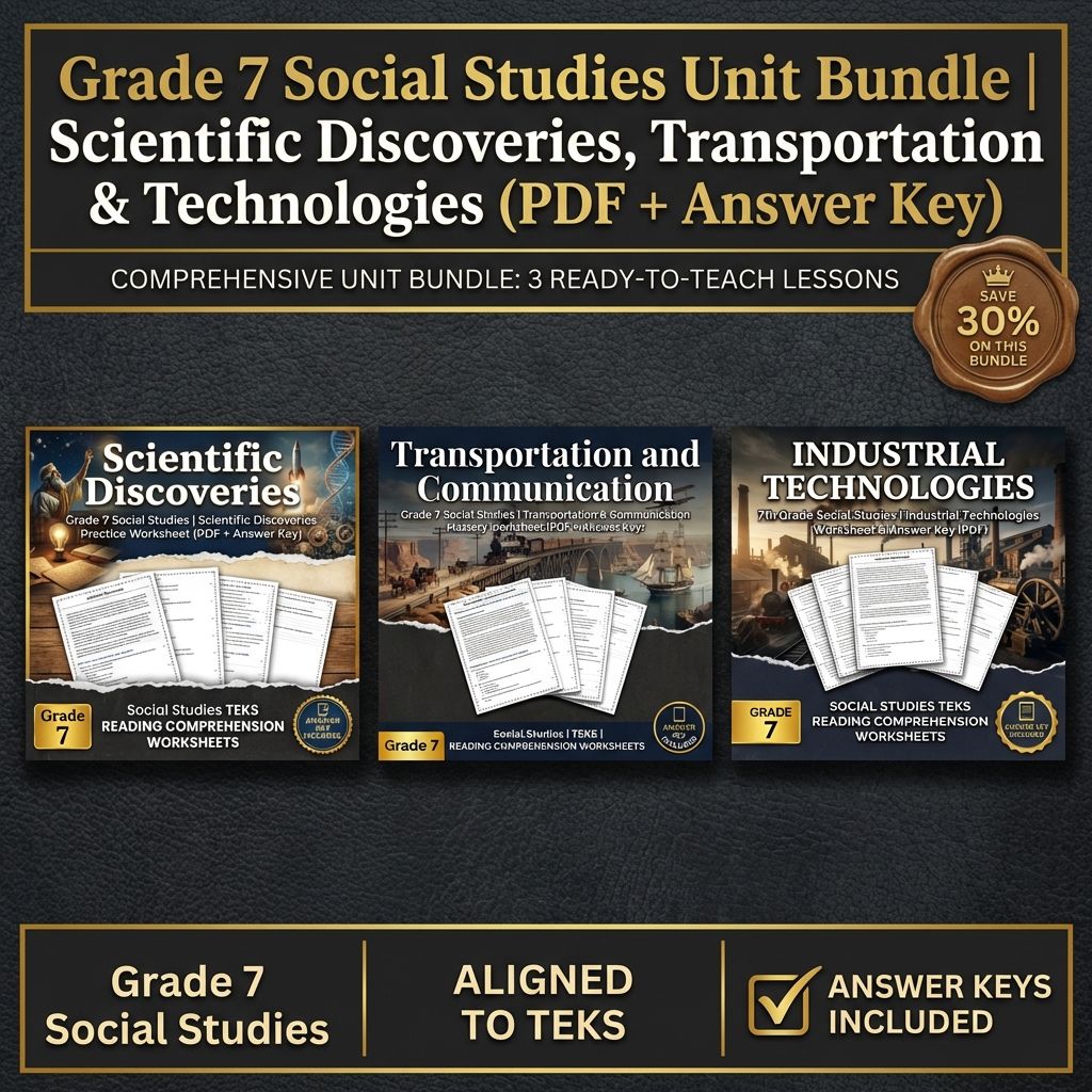 7 Social Studies Bundle – Scientific Discoveries, Transportation & Technologies  — bundle cover