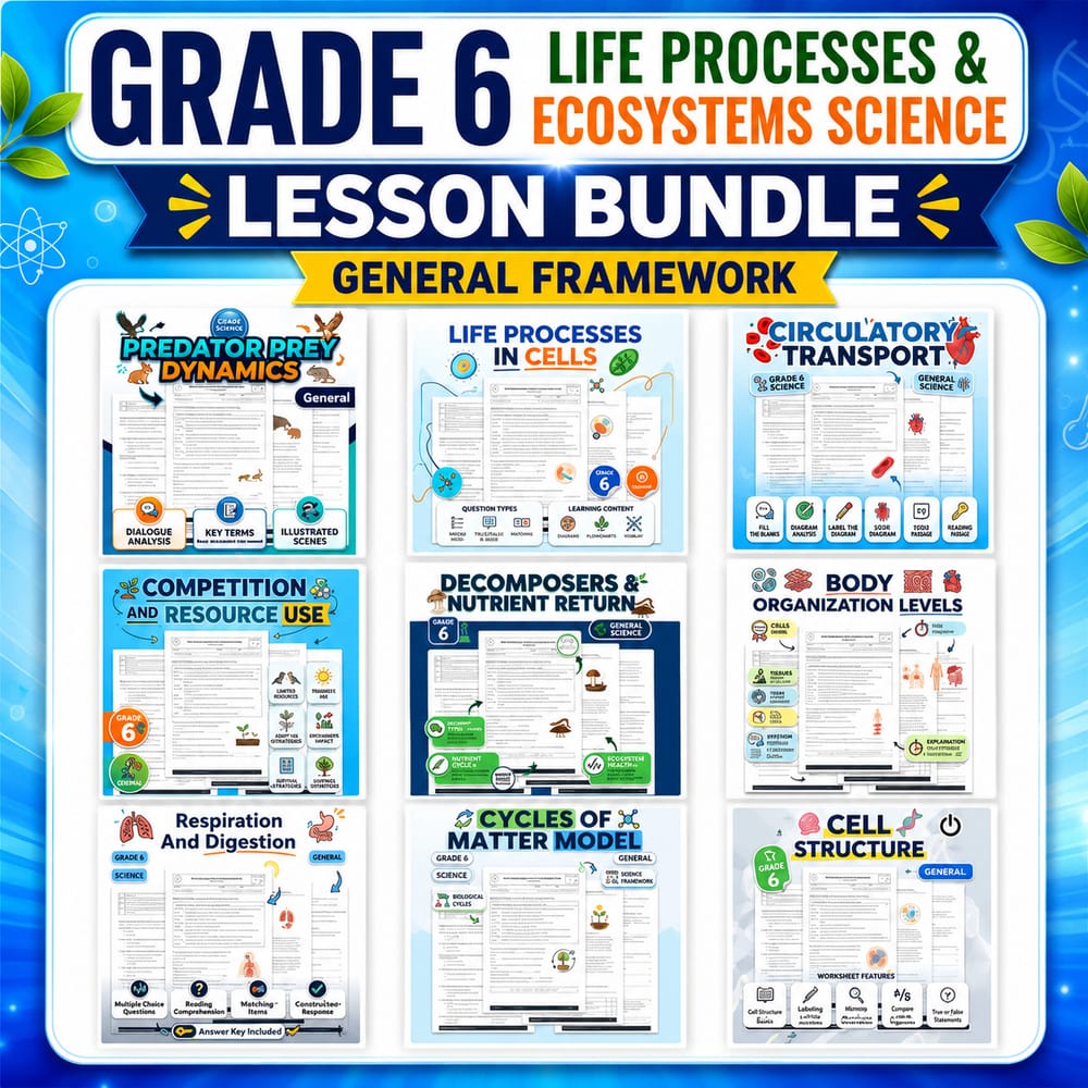 Grade 6 Life Processes & Ecosystems Science lesson bundle: General Framework — bundle cover