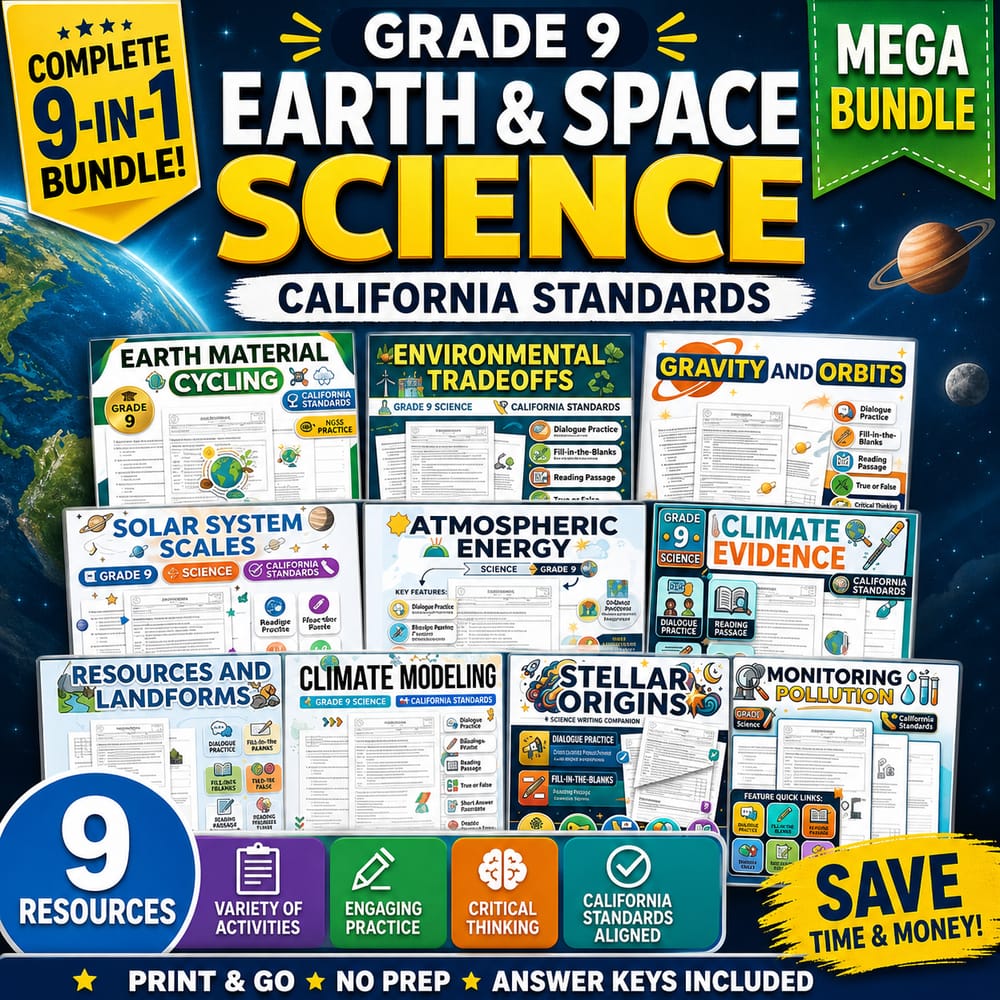 Grade 9 Earth and Space Science Lesson Bundle: California Standards — bundle cover