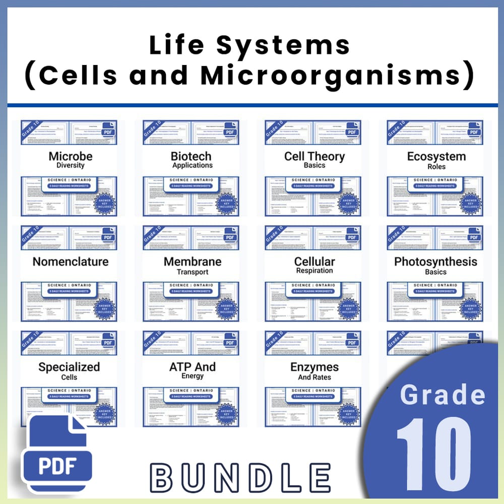 Grade 10 Science Lesson Bundle | Ontario Curriculum and Daily Reading Worksheets — bundle cover