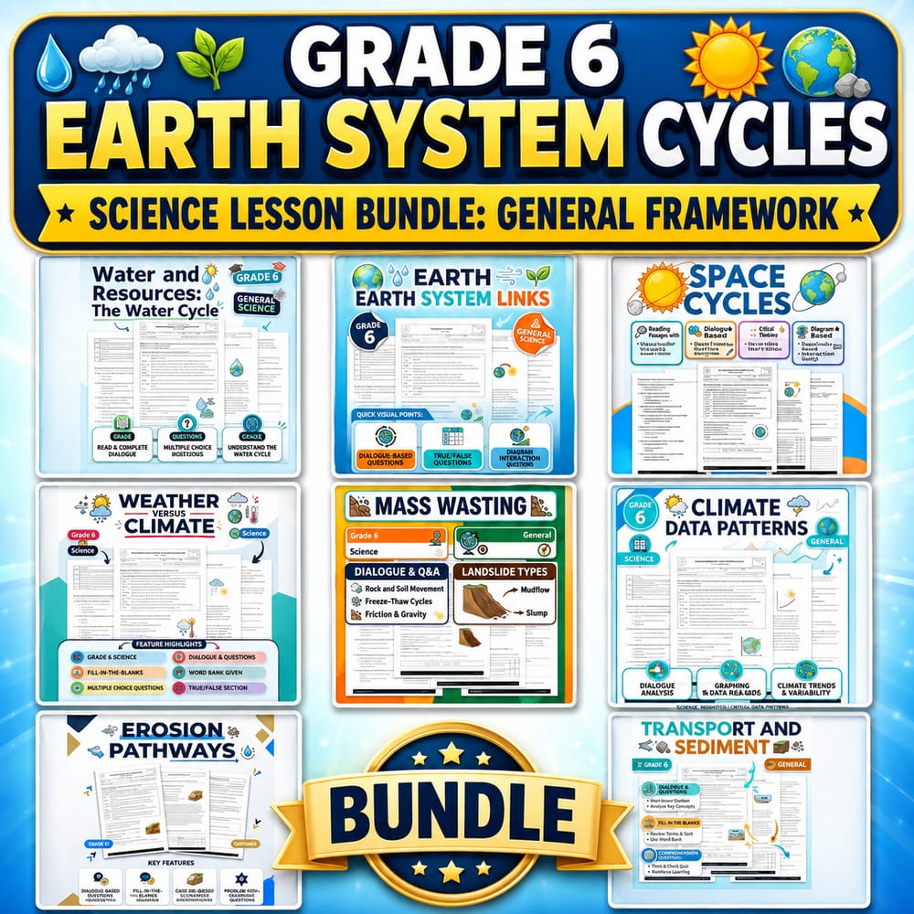 Grade 6 Earth System Cycles Science Lesson Bundle: General Framework — bundle cover