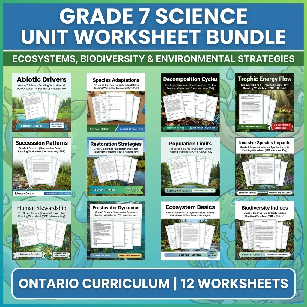 Grade 7 Science | Ecosystems, Biodiversity & Environmental Stewardship — bundle cover