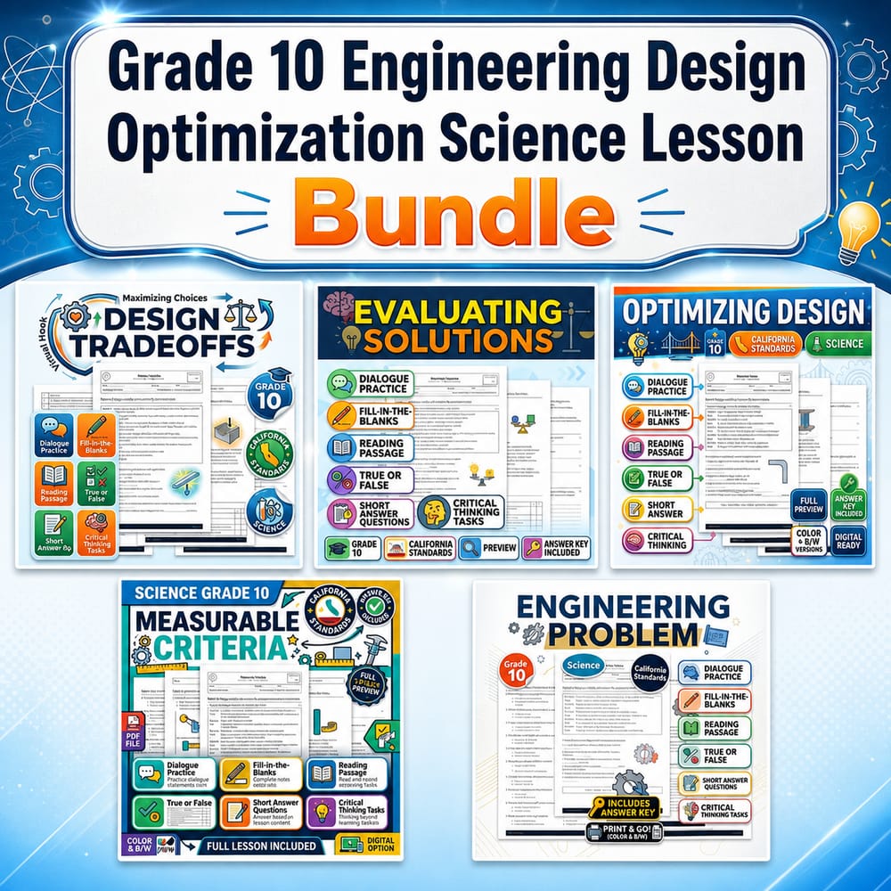 Grade 10 Engineering Design Optimization Science Lesson Bundle  — bundle cover